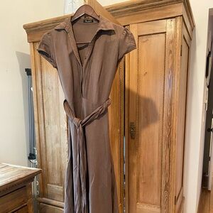 Vintage Linen Chocolate Brown Dress with Belt